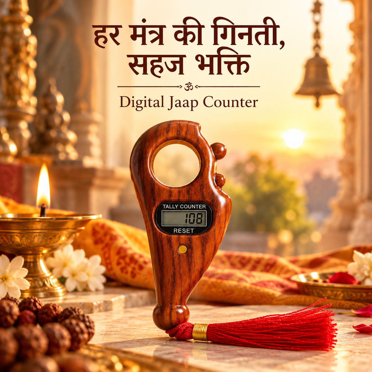 Digital Jaap Counter with wooden-look finish and red tassel